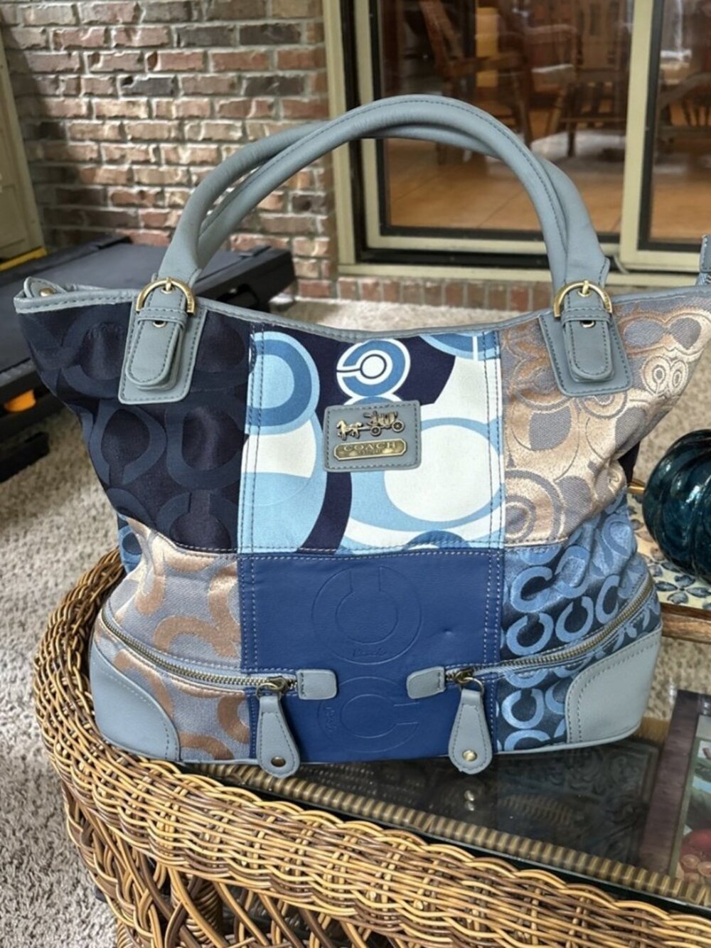 Coach Patchwork Hobo Signature Bag Tote Vintage Blue Y2K 2007-9